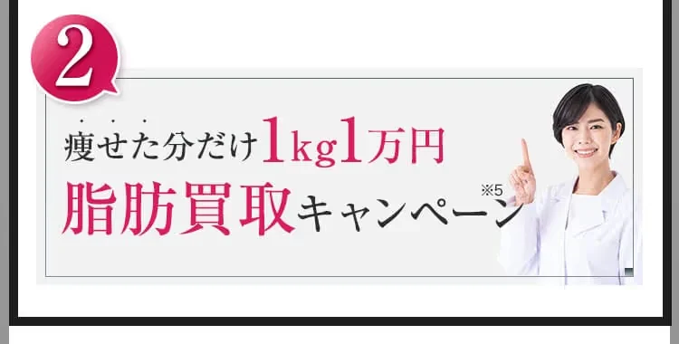 ②痩せた分だけ1kg1万円 脂肪買取キャンペーン